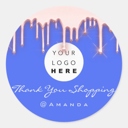 ありがとうショッピング名ロゴバラ青 ラウンドシール (正面)