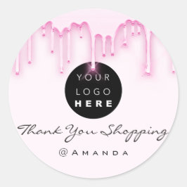 ありがとうショッピング名ロゴピンクドリップ ラウンドシール