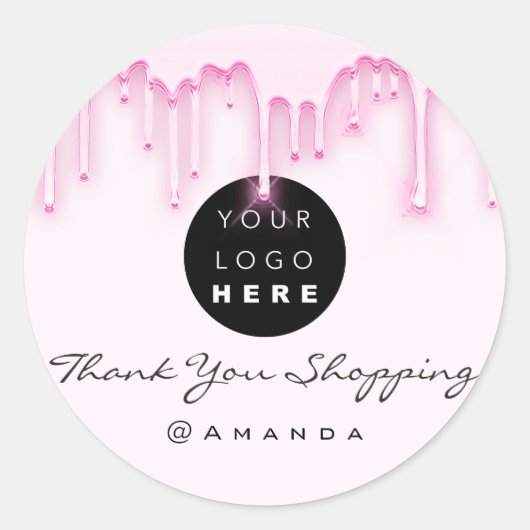 ありがとうショッピング名ロゴピンクドリップ ラウンドシール (正面)