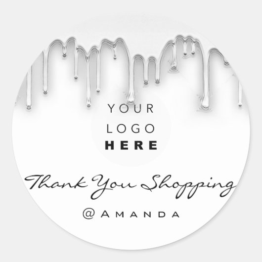 ありがとうショッピング名ロゴホワイトシルバー ラウンドシール (正面)
