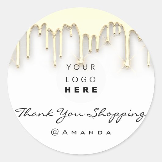 ありがとうショッピング名ロゴホワイト金ゴールド ラウンドシール (正面)
