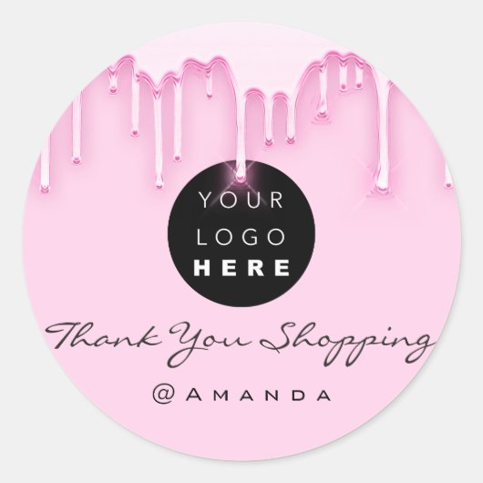 ありがとうショッピング名化粧アーティストピンクのロゴ ラウンドシール (正面)