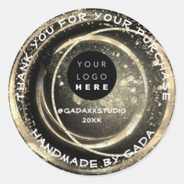 ありがとうショッピング手作りロゴブラック金ゴールド ラウンドシール