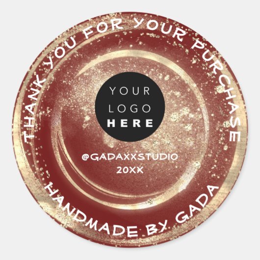 ありがとうショッピング手作りロゴブルゴーニュ金ゴールドレッド ラウンドシール (正面)