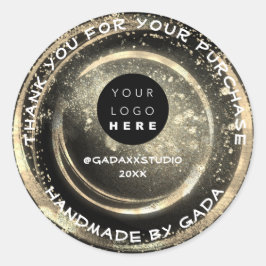 ありがとうショッピング手作りロゴ白黒金ゴールド ラウンドシール