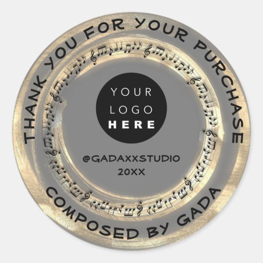 ありがとうショッピング音楽ロゴノートSong Gray ラウンドシール (正面)