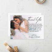 ありがとうシンプルな手書きの結婚式のくすんだ写真 ノートカード (正面/裏面インサイチュ)