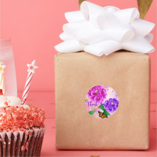 ありがとうシンプルフローラギフトラッピングのシール ラウンドシール