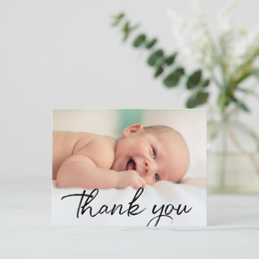 ありがとうスクリプトベビー写真誕生のお知らせ 案内ポストカード (スタンド正面)