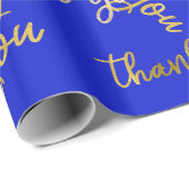 ありがとうスクリプトマーメイド金ゴールド好意ブルー ラッピングペーパー (ロールコーナー)