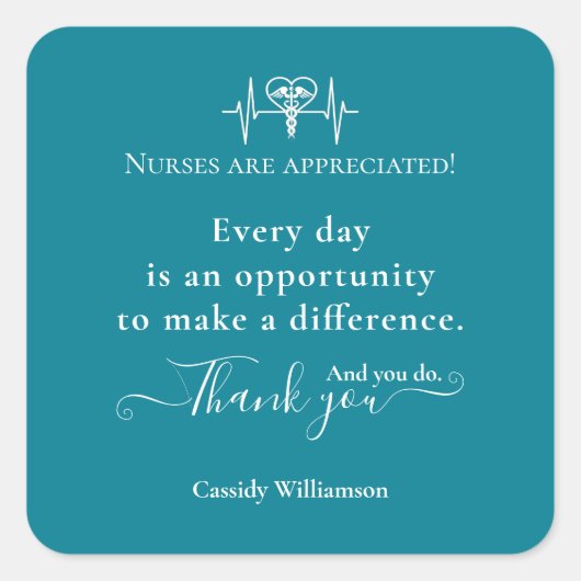 ありがとうステッカー患者ナース パーソナライズされた スクエアシール (正面)