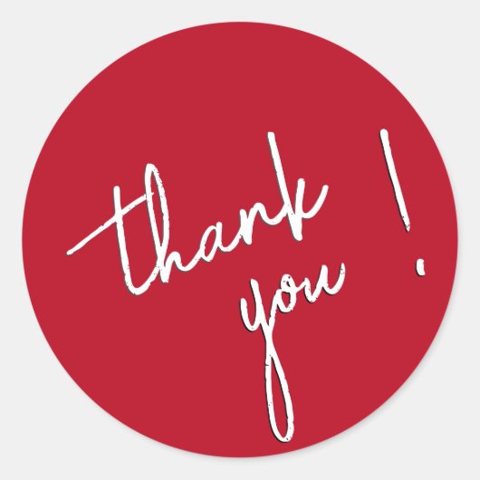 ありがとうステッカー白いスクリプトフォントオン赤 ラウンドシール (正面)