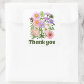 ありがとうステッカー美しい花ピンク緑 スクエアシール (バッグ)