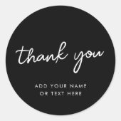 ありがとうステッカー | おしゃれなタイポグラフィー ブラック ラウンドシール (正面)