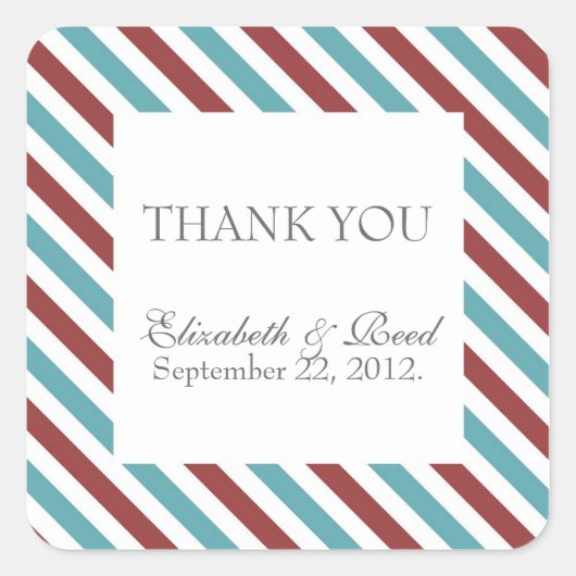 ありがとうステッカー//エアメールストライプ スクエアシール (正面)