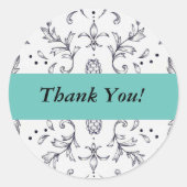 ありがとうステッカーdamaskブラックとティール(緑がかった色) ラウンドシール (正面)