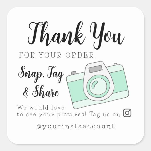 ありがとうスナップラベルと共有ソーシャルメディアのステッカー スクエアシール (正面)