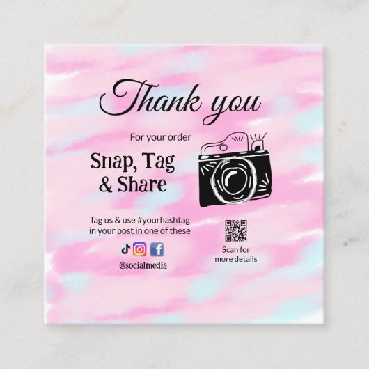 ありがとうスナップラベル共有メディアカメラ追加のソシアル スクエア名刺 (正面)