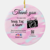 ありがとうスナップラベル共有メディアカメラ追加のソシアル セラミックオーナメント (裏面)