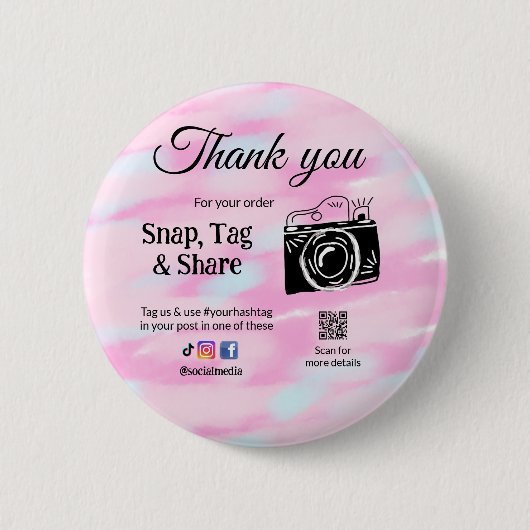 ありがとうスナップラベル共有メディアカメラ追加のソシアル 缶バッジ (正面)