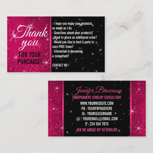 ありがとうスパークルグリッツきらきら光るジュエリー 名刺 (正面/裏面)