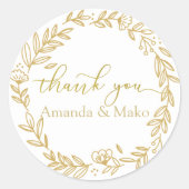ありがとうタイポグラフィとフォールドフローラリース ラウンドシール (正面)
