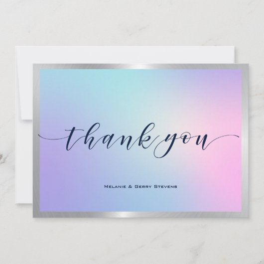 ありがとうタイポグラフィピンクとブルーグラデーション サンキューカード (正面)