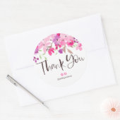 ありがとうタイポグラフィブラシピンクフローラ水色 ラウンドシール (封筒)