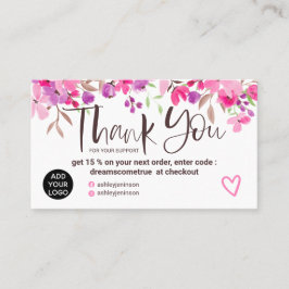 ありがとうタイポグラフィブラシピンクフローラ水色 名刺