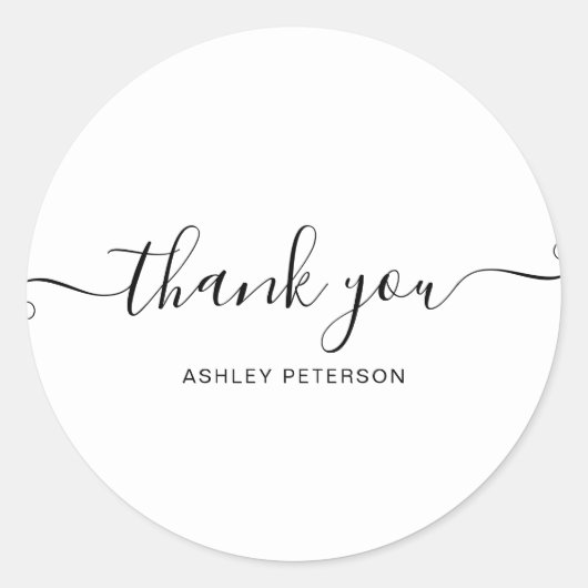 ありがとうタイポグラフィミニマリスト白黒 ラウンドシール (正面)