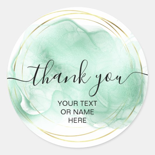 ありがとうタイポグラフィミニマルなミントロゴ ラウンドシール (正面)
