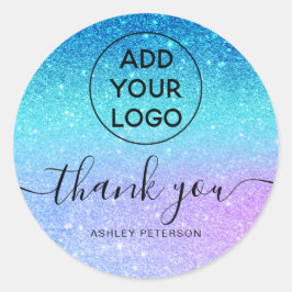 ありがとうタイポグラフィロゴマーメイドグリッターブルー ラウンドシール