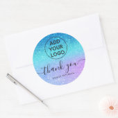 ありがとうタイポグラフィロゴマーメイドグリッターブルー ラウンドシール (封筒)