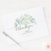 ありがとうタイポグラフィ緑のフローラ水色 ラウンドシール (封筒)