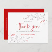 ありがとうタイポグラフィ赤と灰色の花 サンキューカード (正面/裏面)