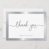 ありがとうタイポグラフィ、シルバー&ホワイト背景 サンキューカード (正面)