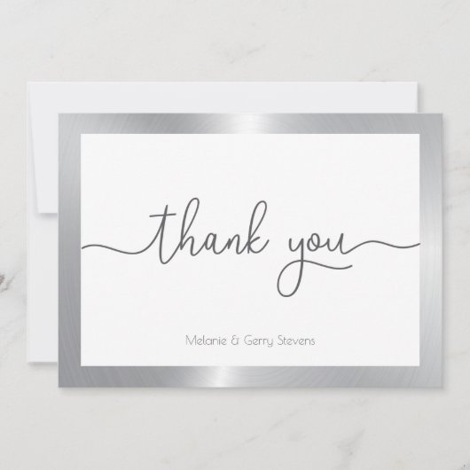 ありがとうタイポグラフィ、シルバー&ホワイト背景 サンキューカード (正面)