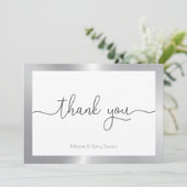 ありがとうタイポグラフィ、シルバー&ホワイト背景 サンキューカード (スタンド正面)