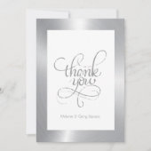 ありがとうタイポグラフィ、白い背景のシルバー サンキューカード (正面)