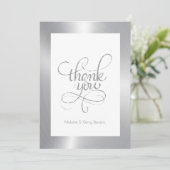ありがとうタイポグラフィ、白い背景のシルバー サンキューカード (スタンド正面)