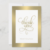 ありがとうタイポグラフィ、白い背景の金ゴールド サンキューカード (正面)