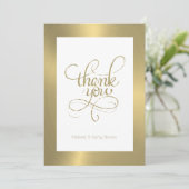 ありがとうタイポグラフィ、白い背景の金ゴールド サンキューカード (スタンド正面)