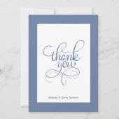 ありがとうタイポグラフィ、青の背景の白 サンキューカード (正面)