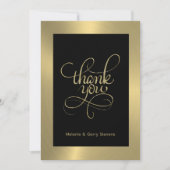 ありがとうタイポグラフィ、黒い背景の金ゴールド サンキューカード (正面)