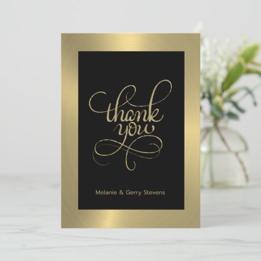 ありがとうタイポグラフィ、黒い背景の金ゴールド サンキューカード (スタンド正面)