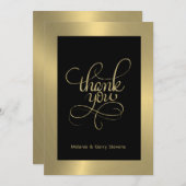 ありがとうタイポグラフィ、黒い背景の金ゴールド サンキューカード (正面/裏面)