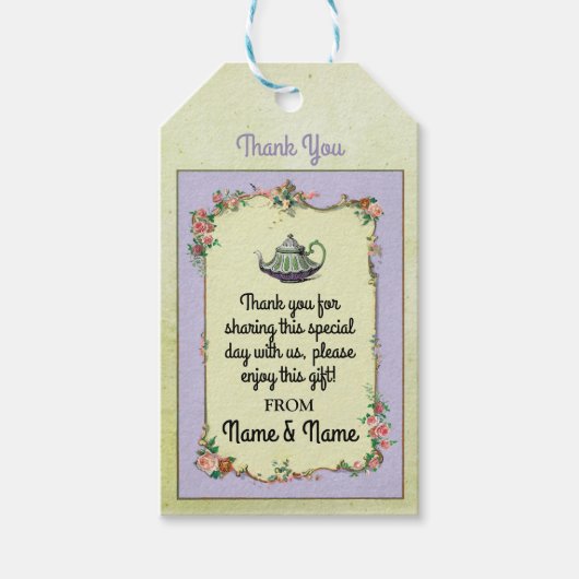 ありがとうタグビーフワンダーランドティーポット茶結婚式 ギフトタグ (正面)