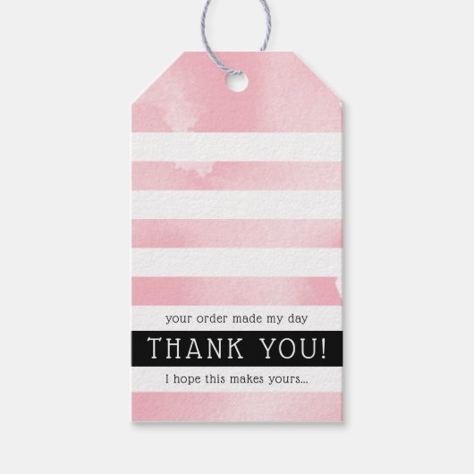 ありがとうタグ モダンストライプ ブラッシュピンク 水彩 ギフトタグ (正面)