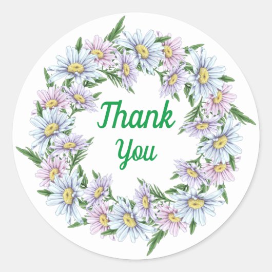 ありがとうダイジーフラワーリースステッカー ラウンドシール (正面)