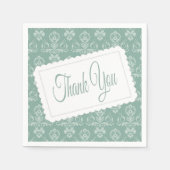 ありがとうダマスクパターンブルー緑のティール（緑がかった色）ナプキン スタンダードカクテルナプキン (正面)